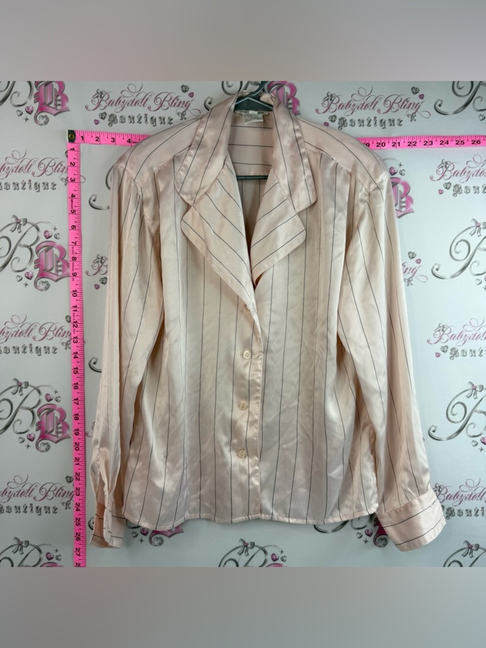 Jones New York button up long sleeve pink Cream Striped Button Front Blouse y2k